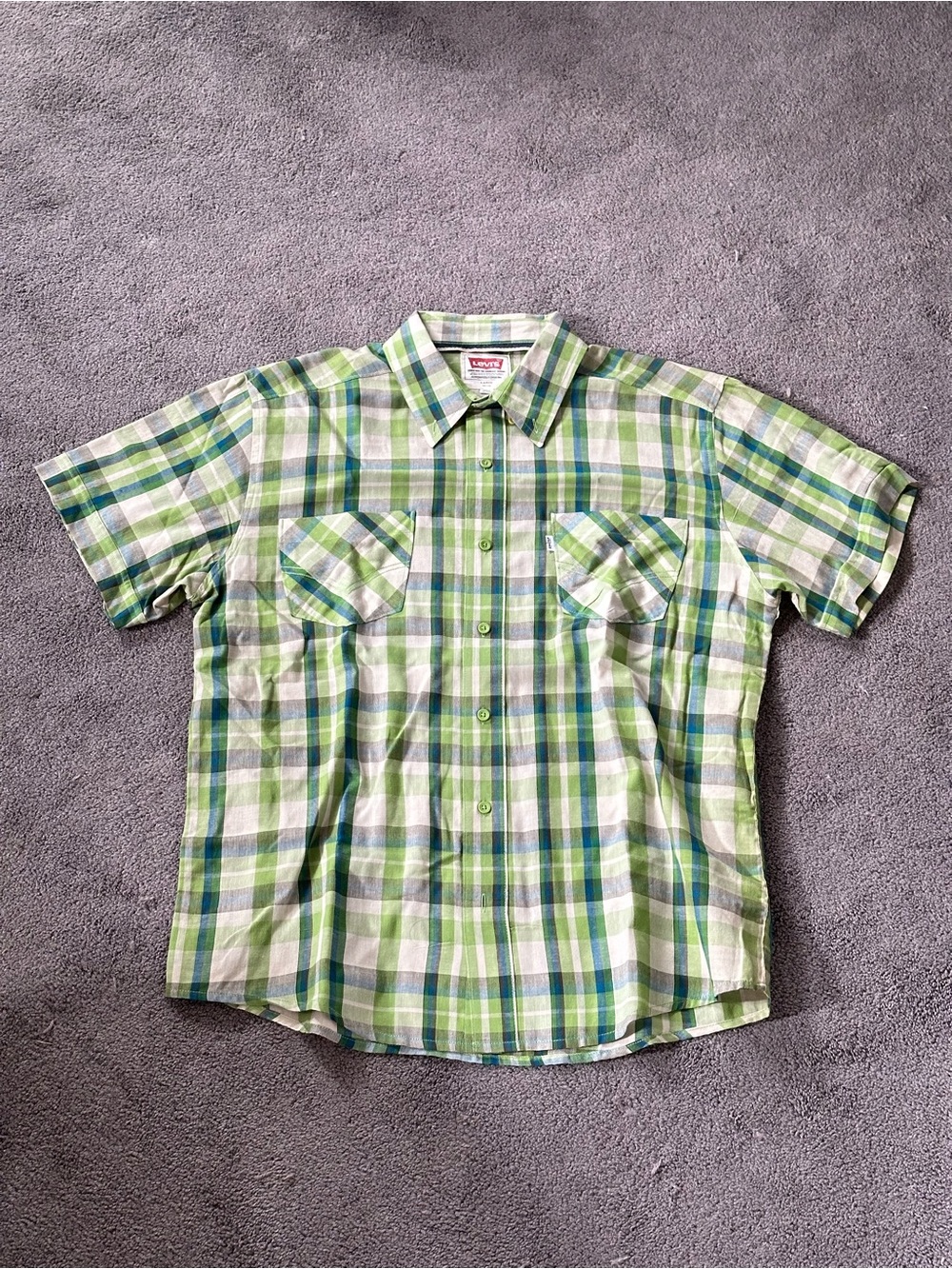 Levi's Green & White Plaid Short-Sleeve Button-Down Shirt Western Sz Large